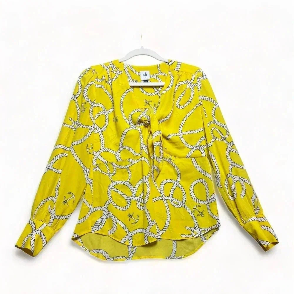 Cabi Womens Yellow Rope Nautical Anchor Blouse Sz Small Preppy Beach‎